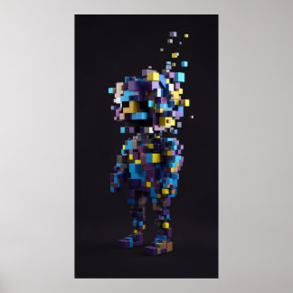 Geometric pixel abstract figures red yellow   poster