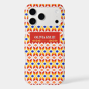 Geometric Pixel Floral Pattern in Red Orange Yello iPhone 17 Pro Max Case