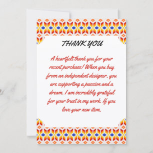 Geometric Pixel Floral Pattern in Red Orange Yello Thank You Card