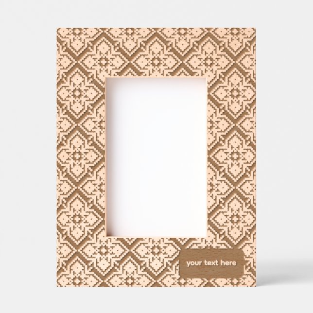 Geometric Pixel Pattern Floral Portrait Size  Engraved Frames (Front)