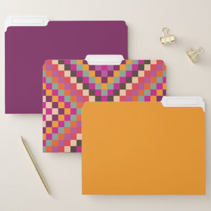 Geometric Pixelated Abstract Pattern Purple Yellow File Folder