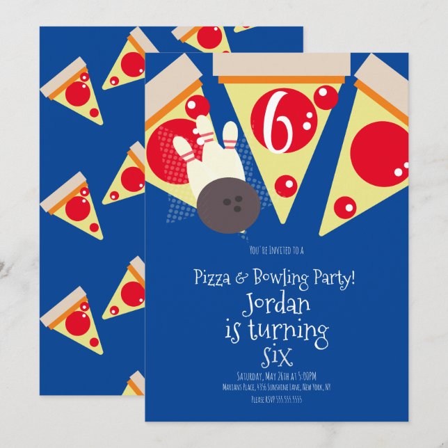 Geometric Pizza Slices Party Bowling Birthday   Invitation (Front/Back)
