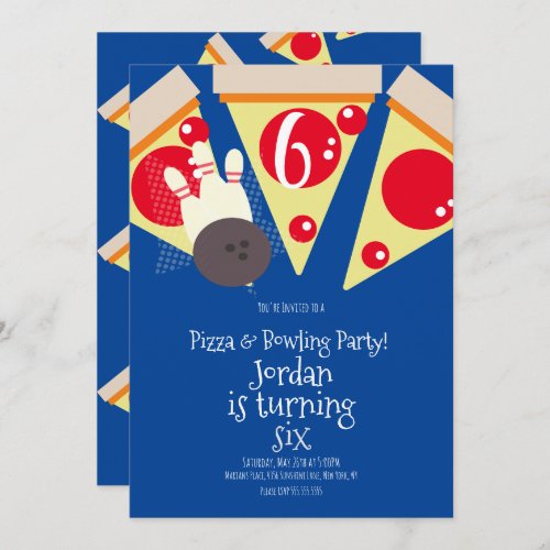 Geometric Pizza Slices Party Bowling Birthday   Invitation