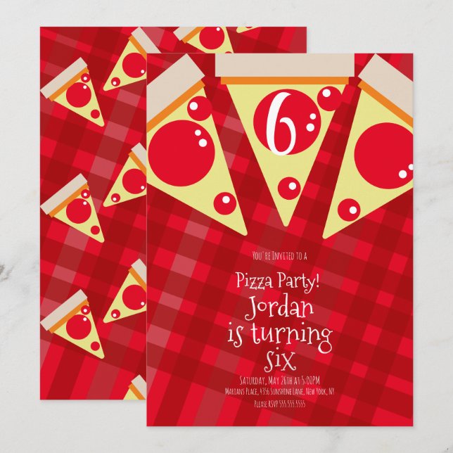 Geometric Pizza Slices Party Red Birthday    Invitation (Front/Back)