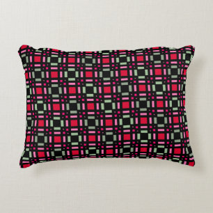 Geometric plaid green red black stripes  accent pillow