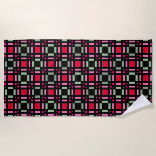 Geometric plaid green red black stripes  beach towel