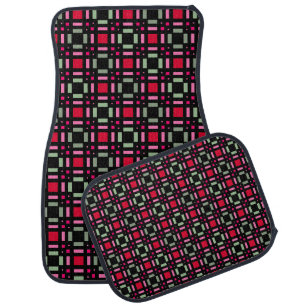 Geometric plaid green red black stripes car floor mat