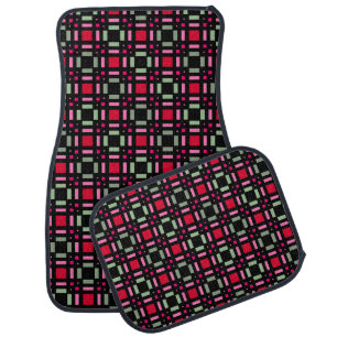 Geometric plaid green red black stripes  car floor mat