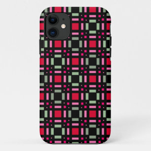 Geometric plaid green red black stripes  iPhone 11 case
