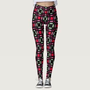 Geometric plaid green red black stripes  leggings