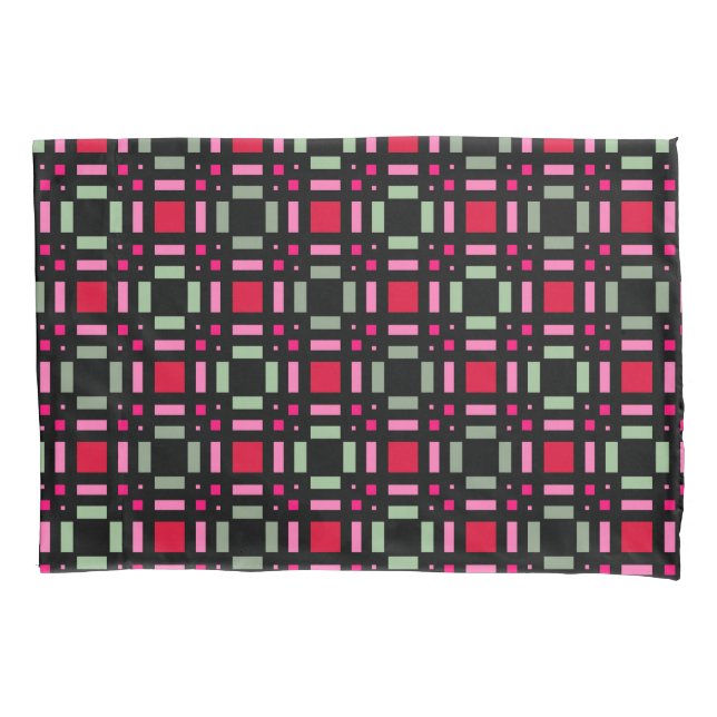 Geometric plaid green red black stripes  pillow case (Front)
