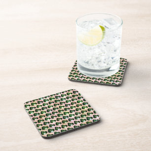 Geometric Play: Checked Lawn Bowls in Block Art Beverage Coaster