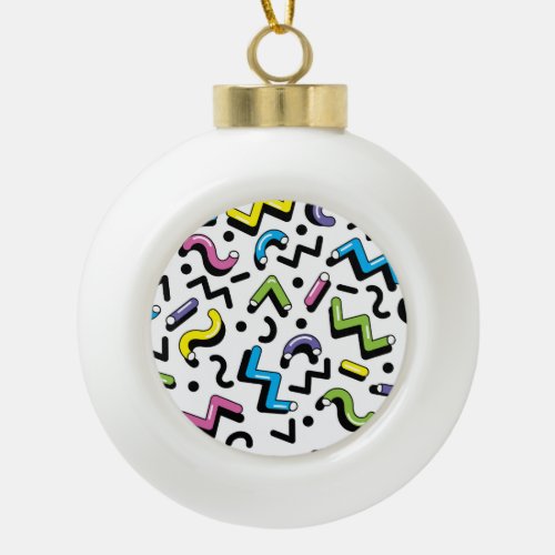 Geometric Play Doodle Shapes Pattern Ceramic Ball Christmas Ornament