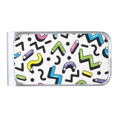 Geometric Play Doodle Shapes Pattern Silver Finish Money Clip