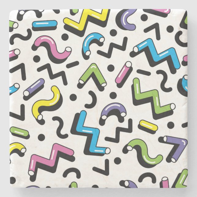 Geometric Play: Doodle Shapes Pattern Stone Coaster (Front)