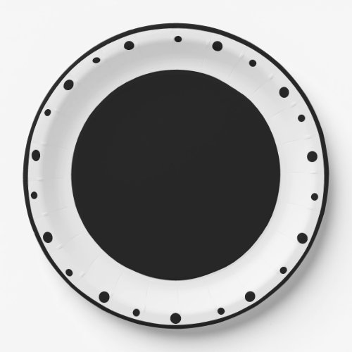 Geometric Polka Dots Black White Paper Plates