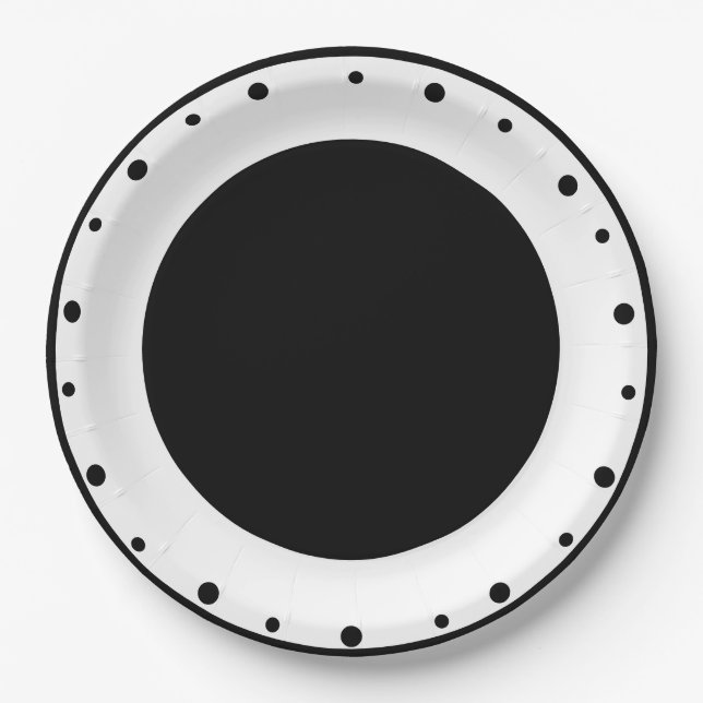 Geometric Polka Dots Black White Paper Plates (Front)