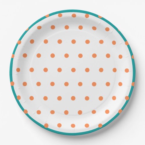 Geometric Polka Dots Burnt Orange White Teal Paper Plates