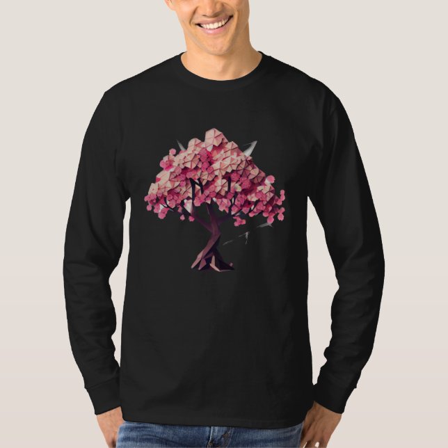 geometric poly vector Blossom into Spring Cherry B T-Shirt (Front)