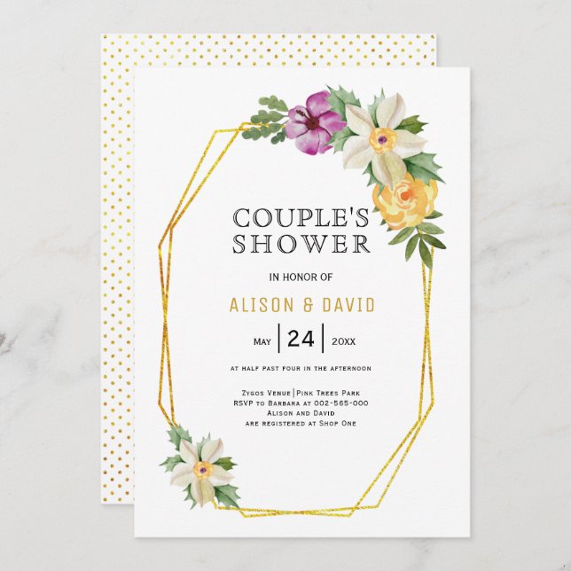 Geometric polygon floral wedding couples shower invitation (Front/Back)