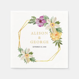 Geometric polygon watercolor floral wedding napkin