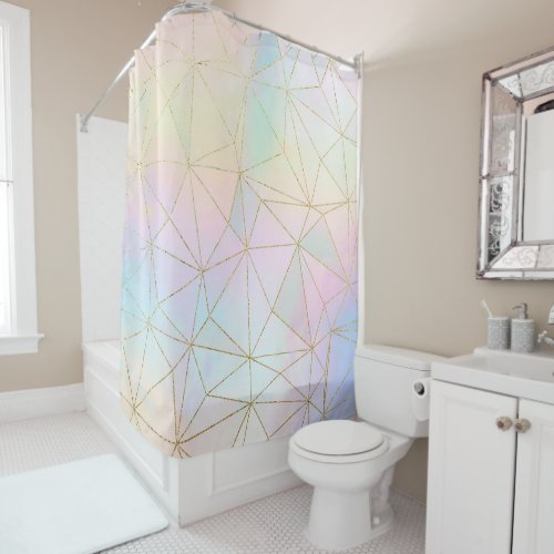 geometric polygonal pastel rainbow shower curtain