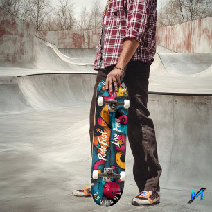 Geometric Pop Art  - Ride Fast, Live Free Skateboard