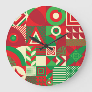 Geometric Pop: Colorful Abstract Tiles. Large Clock