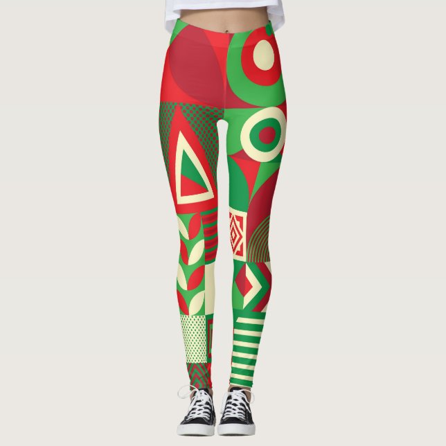 Geometric Pop: Colorful Abstract Tiles. Leggings (Front)