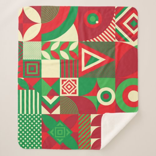 Geometric Pop Colorful Abstract Tiles Sherpa Blanket