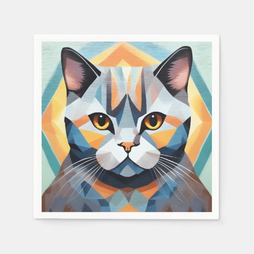 Geometric Portrait of a British Shorthair Napkins