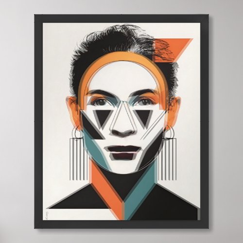 Geometric Portrait Trippy Abstract Face Framed Art