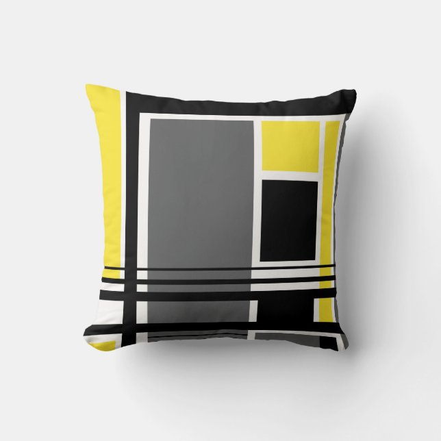 Geometric Post Modern Gray Yellow Throw Pillow (Front)