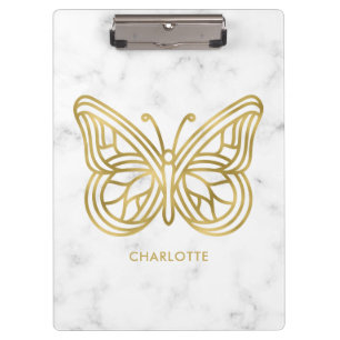 Geometric Printed Gold Butterfly Personalized Clipboard