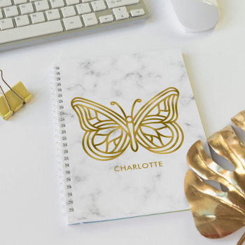 Geometric Printed Gold Butterfly Personalized Notebook by heartlocked at Zazzle