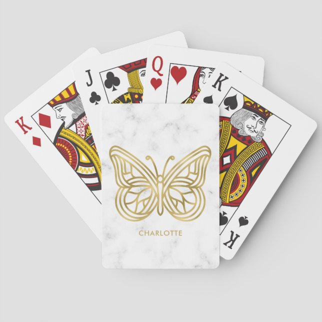 Geometric Printed Gold Butterfly Personalized Poker Cards (Back)