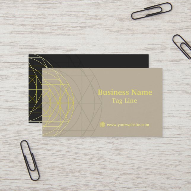 Geometric Professional Black/Yellow Business Card (Front/Back In Situ)