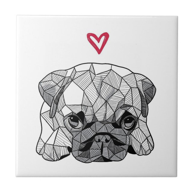 Geometric pug baby puppy dog, Ceramic Tile (Front)
