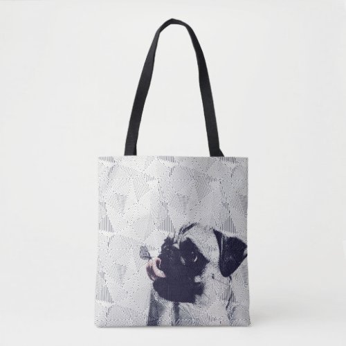 Geometric pug with butterfly on tongue art tote
