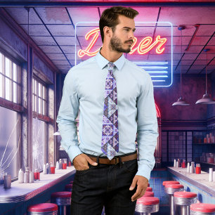 Geometric Purple Blue Pattern Tie