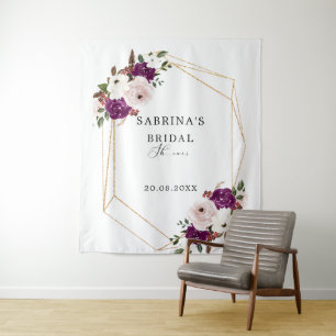 Geometric Purple Blush Pink Florl Bridal Shower Tapestry