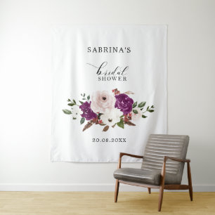 Geometric Purple Blush Pink Florl Bridal Shower Tapestry