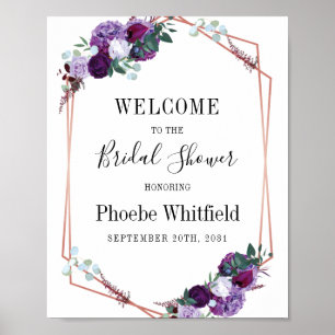 Geometric Purple Floral Bridal Shower Welcome Poster