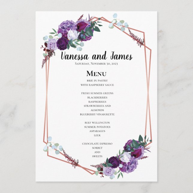 Geometric Purple Floral Menu (Front)