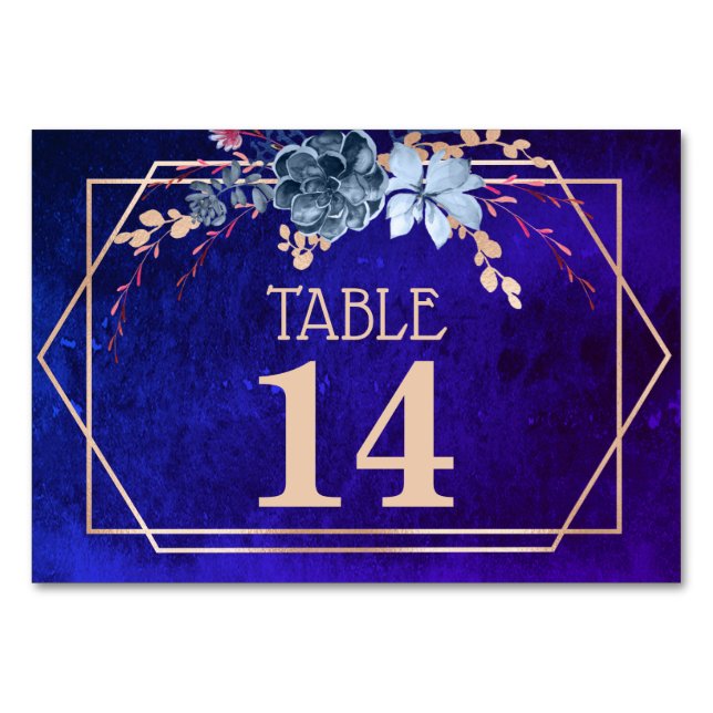 Geometric Purple Floral Wedding Table Number Card (Front)