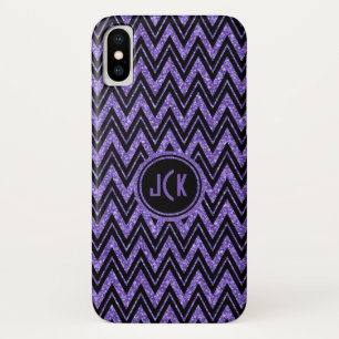 Geometric Purple Glitter & Black Zigzag Chevron iPhone X Case