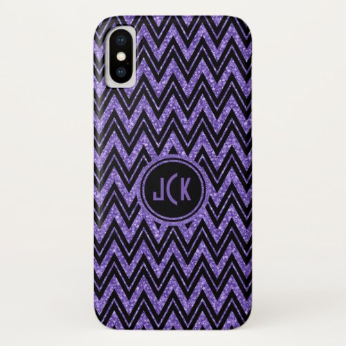 Geometric Purple Glitter  Black Zigzag Chevron iPhone X Case