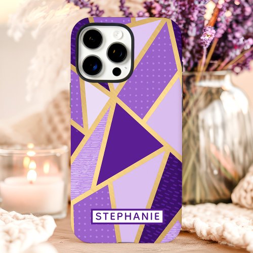 Geometric Purple Gold Custom Name Iphone 16 Pro Max Case