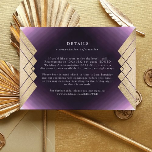 Geometric Purple Gold Foil Wedding Enclosure Card