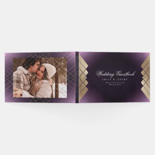 Geometric Purple Gold Gatsby Photo Wedding Guest Book